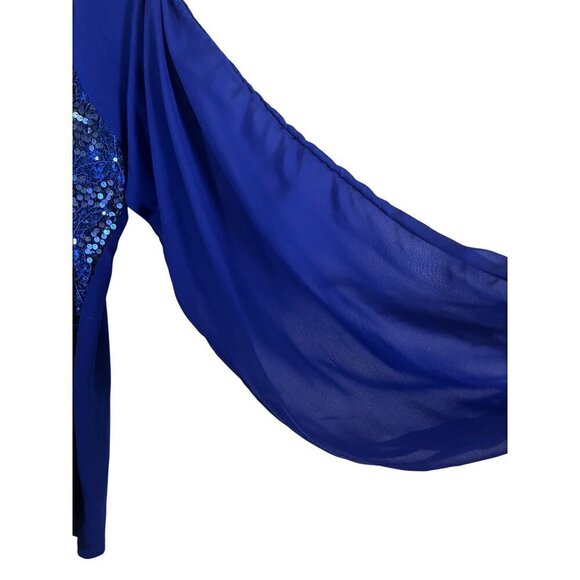 Badgley Mischka Sequin Floral Top 1X Blue Glam Shimmer Cocktail Resort Coastal - Picture 11 of 16